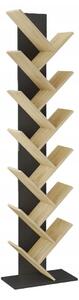 Bibliotecă verticală JUMI, 222x50x24 cm, MDF negru-stejar, tip arbore pentru cărți și decorațiuni