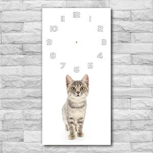 Ceas vertical de perete din sticlă pisică gri