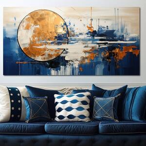 Tablou Canvas Premium, LuxCanva® J1017, Luna in Lumina Noptii, Apa, Astral, Orizont, Cosmic, Univers, Linii, Marin, Simbolism, Oniric, Lumina, Reflexii, Living, Dormitor