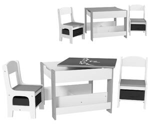 HOMCOM Set de Masă și Scaun pentru Copii, Set de Birou și Scaun pentru Copii 2-în-1 cu Tablă și Rafturi pentru Cărți, 61.5x61.5x48 cm, Gri | Aosom Romania