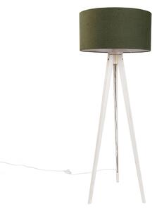 Lampă de podea trepied albă cu abajur din material textil verde închis 50 cm - Tripod Classic