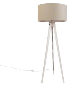 Lampă de podea trepied albă cu abajur din material textil maro deschis 50 cm - Tripod Classic