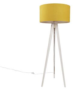 Lampă de podea trepied albă cu abajur galben din material textil 50 cm - Tripod Classic