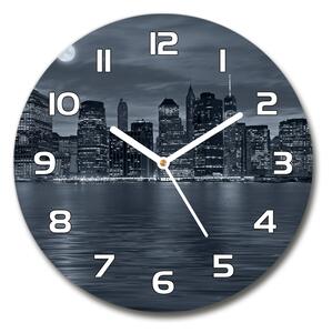 Ceas de sticlă pe perete rotund New York, pe timp de noapte