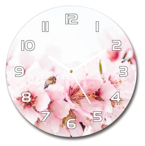 Ceas de sticlă pe perete rotund flori de cireș