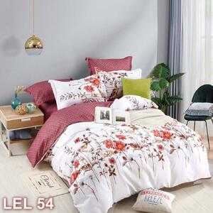 Lenjerie de pat, 2 persoane, finet, 6 piese, cu elastic, alb si bej, cu flori LEL54