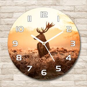 Ceas rotund de perete din sticlă Sunrise Deer