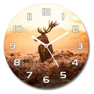 Ceas rotund de perete din sticlă Sunrise Deer