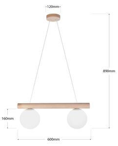 Lustră suspendată pe cablu WOODSTOCK 2xE27/15W/230V lemn/crem