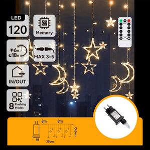Aigostar - Ghirlandă LED de exterior pentru Crăciun, 120 LED, 6 W, 230 V, 8 moduri, 3 x 0,6 m, IP44, alb cald DO