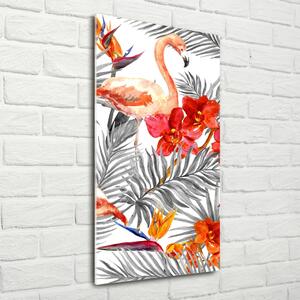 Imagine de sticlă Flamingos și flori