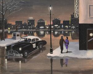 Ilustrație Police Car Patrolling Town at Night., Dave Rheaume Artist