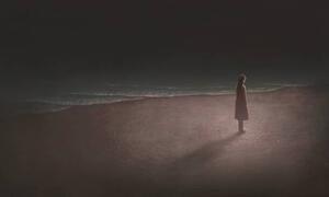 Ilustrație Woman alone with night sea, Jorm Sangsorn