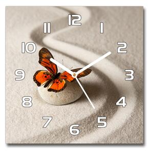Ceas din sticlă pătrat piatra Zen și fluture
