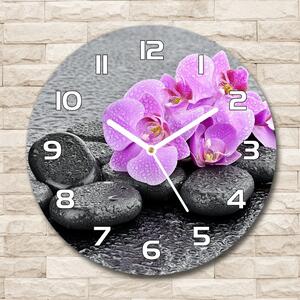 Ceas din sticlă rotund pietre orhidee