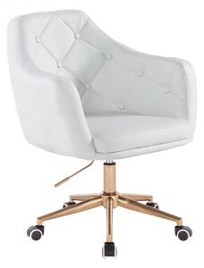 HR831K Scaun Piele Ecologica Alb cu Bază Aurie