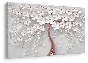 Tablou - Imaginea copacului alb cu flori albe, rosegold (90x60 cm)