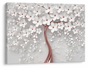 Tablou - Imaginea copacului alb cu flori albe, rosegold (70x50 cm)
