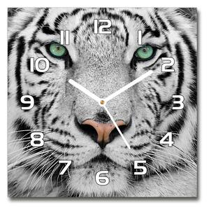 Ceas perete din sticlă pătrat tigru alb