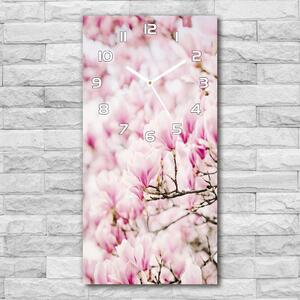 Ceas vertical de perete din sticlă flori magnolia