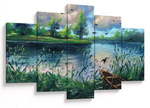 Tablou- Pictură în ulei, seară de vară lângă lac (150x105 cm)