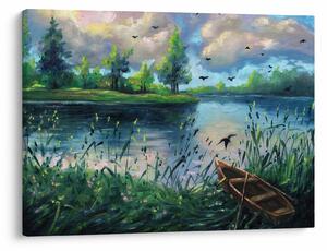 Tablou- Pictură în ulei, seară de vară lângă lac (70x50 cm)