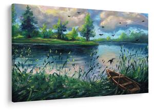 Tablou- Pictură în ulei, seară de vară lângă lac (90x60 cm)