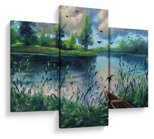 Tablou- Pictură în ulei, seară de vară lângă lac (90x60 cm)