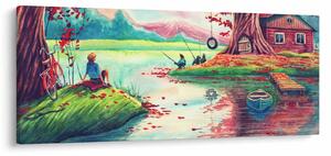 Tablou - Acuarelă, Golf într-un sat de munte (120x50 cm)