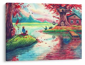 Tablou - Acuarelă, Golf într-un sat de munte (70x50 cm)