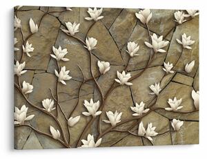 Tablou - Magnolii albe pe zidărie de piatră (70x50 cm)
