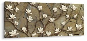 Tablou - Magnolii albe pe zidărie de piatră (120x50 cm)