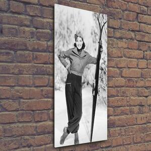 Imagine de sticlă Femeie cu schiuri