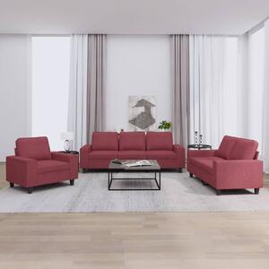 Set de canapea, 3 piese, roșu vin, material textil