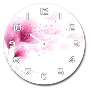 Ceas de sticlă pe perete rotund floare roz