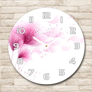 Ceas de sticlă pe perete rotund floare roz