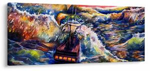Tablou - Navă pe valurile oceanului, aquarelă (120x50 cm)