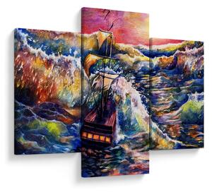 Tablou - Navă pe valurile oceanului, aquarelă (90x60 cm)