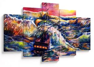 Tablou - Navă pe valurile oceanului, aquarelă (150x105 cm)