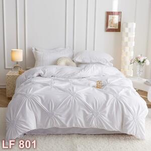 Lenjerie de pat, 2 persoane, finet, 6 piese, Elegant Deluxe Uni, cu broderie pliuri Inima, alb , 230x250cm, LF801