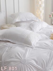 Lenjerie de pat, 2 persoane, finet, 6 piese, Elegant Deluxe Uni, cu broderie pliuri Inima, alb , 230x250cm, LF801