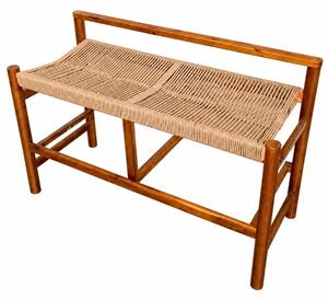 Set 2 banci din lemn de acacia cu sezut din snur de hartie, 100×41×65 cm
