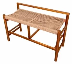 Banca din lemn de acacia cu sezut din snur de hartie, 100×41×65 cm