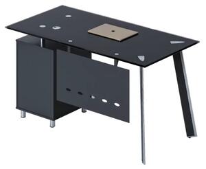 Birou Venus cu blat din sticla si dulap lateral fix - dimensiuni 1200*600*750 mm