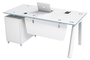 Birou Prime cu blat de sticla si dulap lateral fix - dimensiuni 1200*600*750 mm
