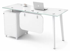 Birou Concept Vision cu blat din sticla, dulap lateral fix - dimensiuni 1400*700*750 mm