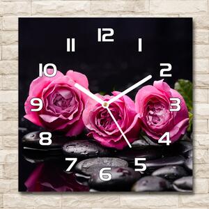 Ceas pătrat de perete din sticlă trandafiri roz
