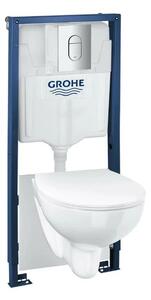 Set vas wc suspendat rimless cu capac Grohe Bau Ceramic, rezervor incastrat Rapid SL si clapeta crom