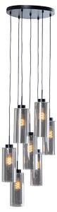 Lampă suspendată Art Deco neagră cu sticlă fumurie cu 7 lumini - Laura