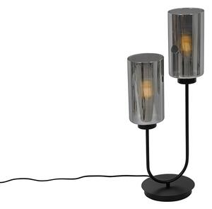 Lampă de masă Art Deco neagră cu sticlă fumurie cu 2 lumini - Laura